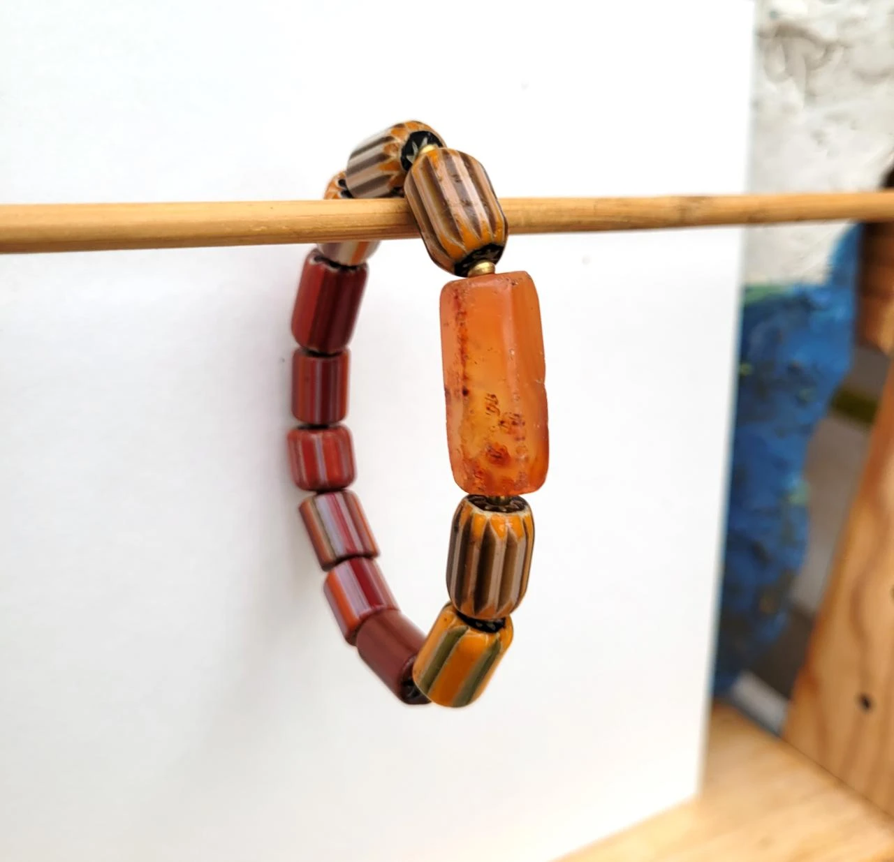 Unisex tribal ethnic bracelet with vintage chevron glass tube beads.. – photo 2